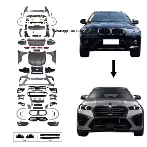 Car Body Kit for BMW X6 E71 08-14 Upgraded to G06 X6M 2023 Style Front Rear Bumper Hood Headlight Taillight Fender